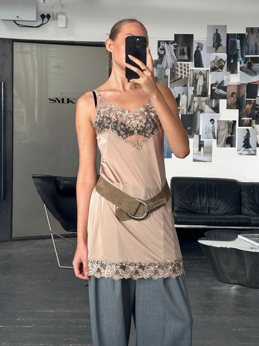 Vintage 1990s Lace Mini Slip Dress - M