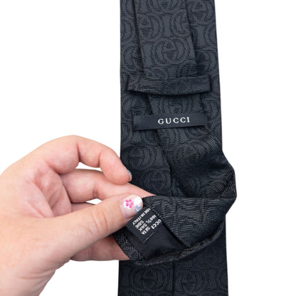 Vintage 2000s Gucci Monogram Silk Tie | O/S, Black