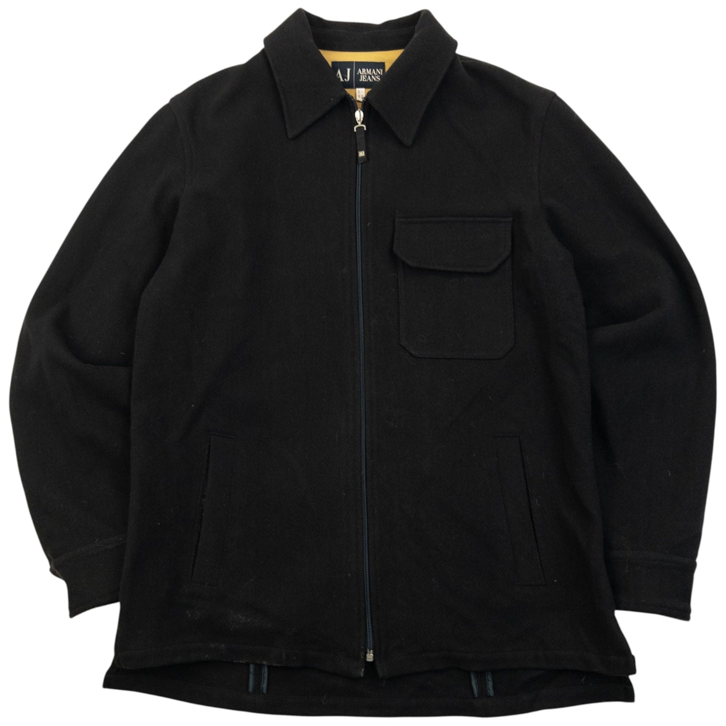 Vintage 2000s Armani Jeans Zip Up Wool Jacket Size L | Large, Black
