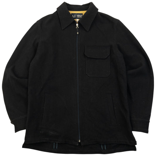 Vintage 2000s Armani Jeans Zip Up Wool Jacket Size L | Large, Black
