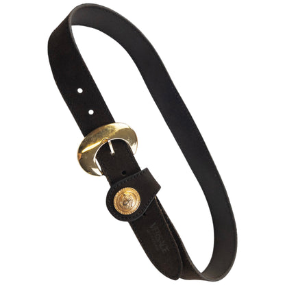 Vintage 90s Versace Jeans Couture Suede Leather Belt Size M | Medium, Brown