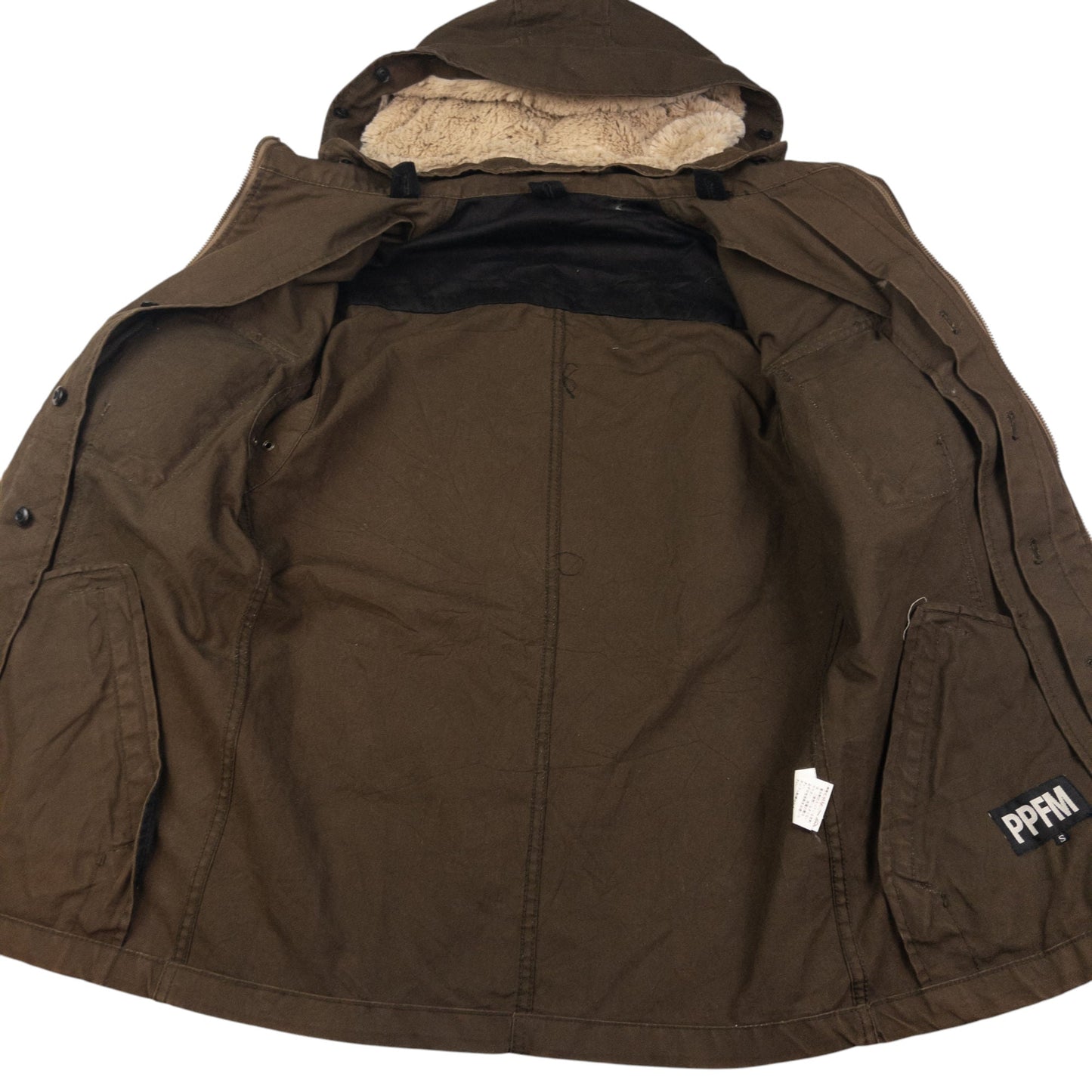 Vintage PPFM Fur Hood Zip Up Cargo Jacket Size S