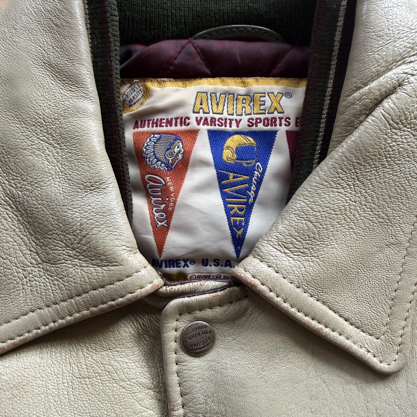 Avirex 'North West Wild Bears' Leather Varsity Jacket - XS