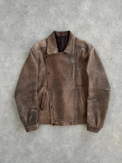 British Vintage Aged Leather Biker Jacket - M/L