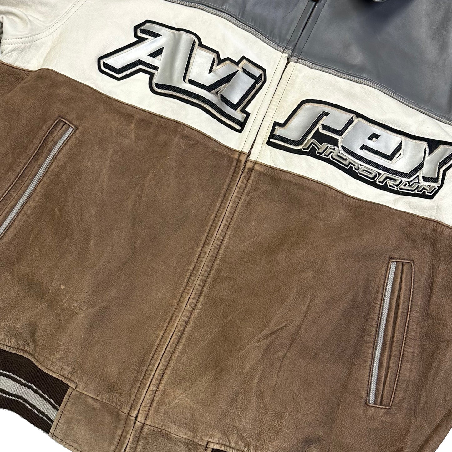 Authentic Avirex Leather Nitro Run Jacket In Grey & Brown