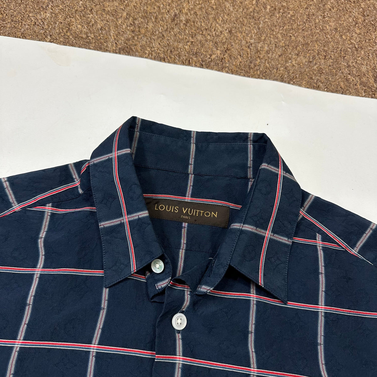 Louis Vuitton Monogram Plaid Checkered Silk Shirt - S | Blue