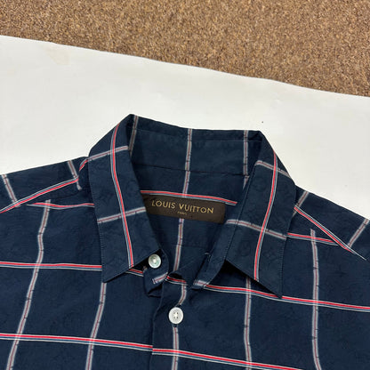 Louis Vuitton Monogram Plaid Checkered Silk Shirt - S | Blue