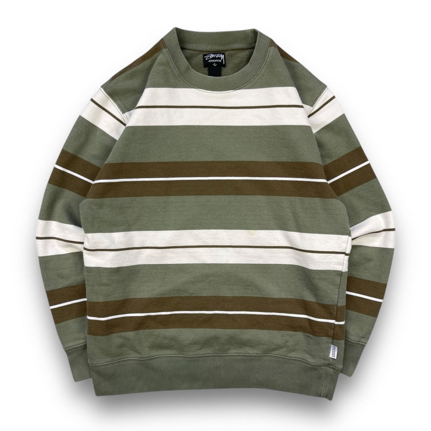 Stussy Striped Sweatshirt (L) | Default Title, Olive Green