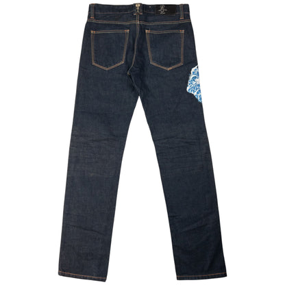 Vintage Big Train Embroidered Dragon Japanese Denim Jeans Size W34