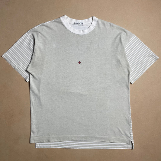 S/S 1986 Stone Grey Marina Spell Out Box Logo T-shirt