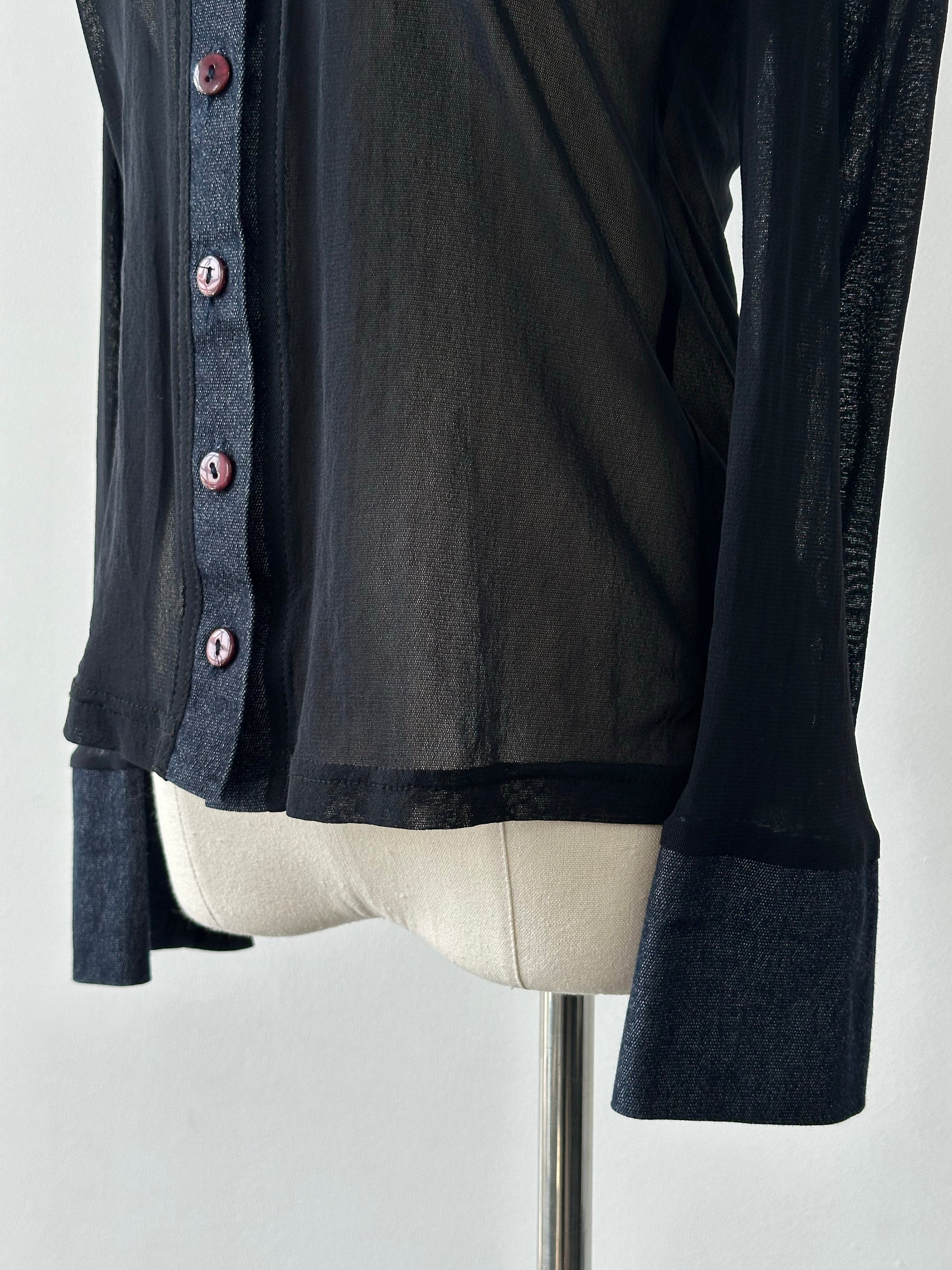 Vintage 1990s Denim Fitted Sheer Shirt - XS-S