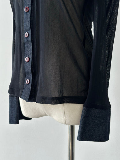 Vintage 1990s Denim Fitted Sheer Shirt - XS-S
