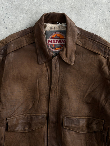 Vintage 90s Leather Bomber Jacket - M/L