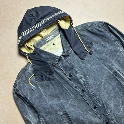 S/S 1986 Charcoal Grey Sail Cloth Marina Spell Out Hooded Coach Jacket