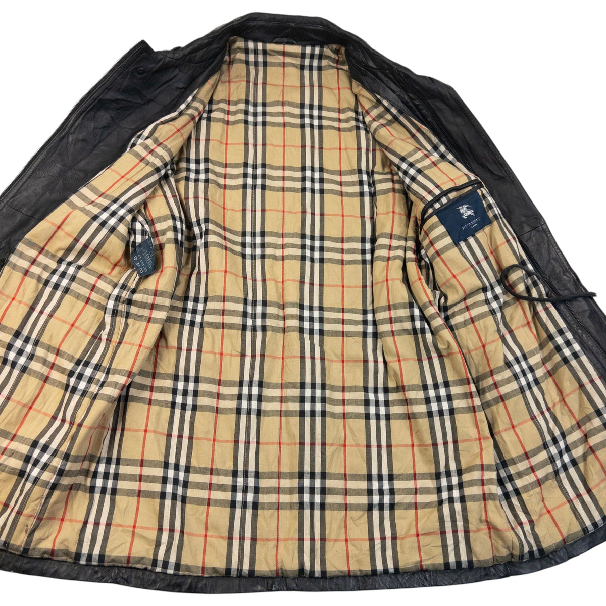 Vintage 2000s Burberry Nova Check Lined Leather Jacket Size L | Large, Black