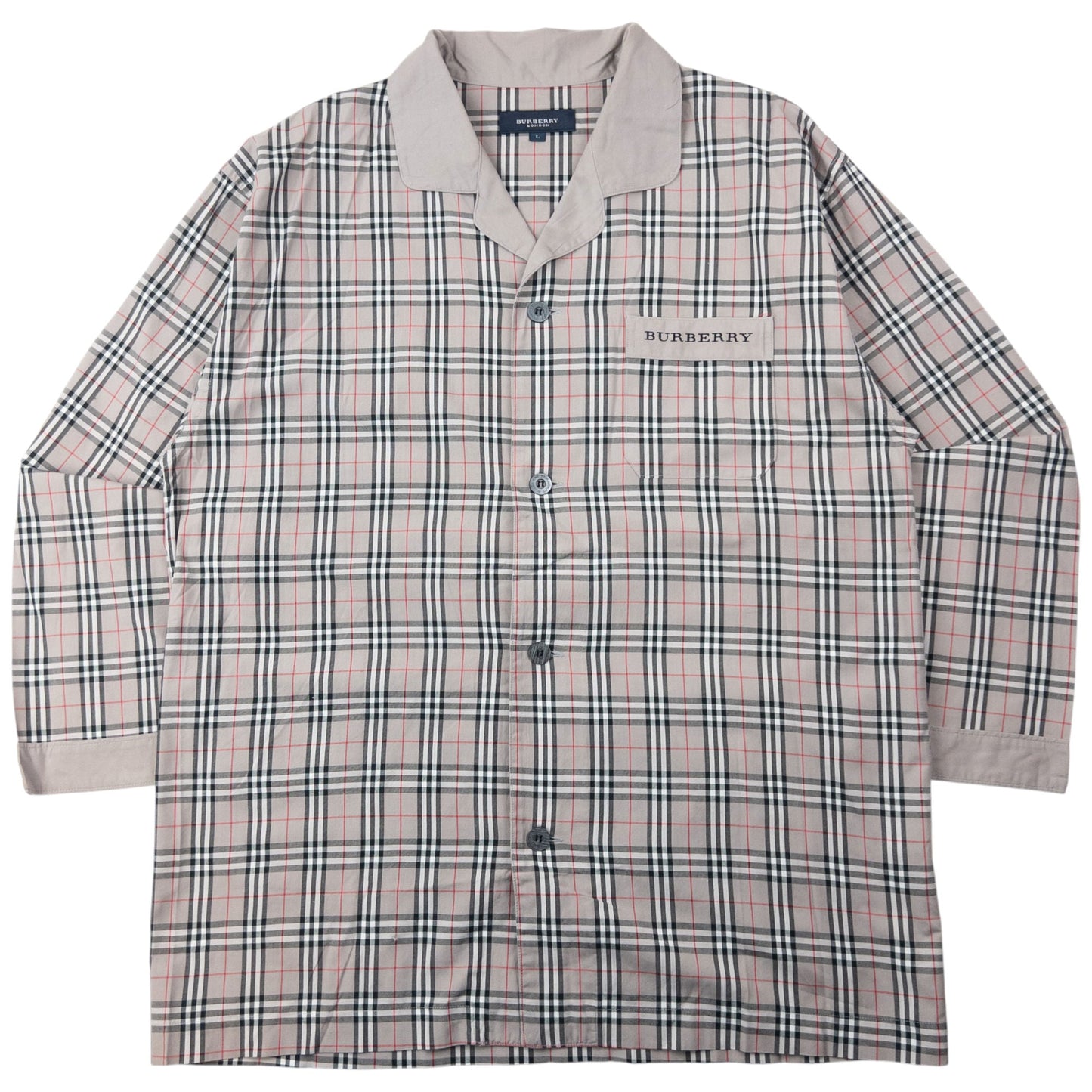 Vintage 2000s Burberry Nova Check Long Sleeve Button Up Pyjama Shirt Size L | Large, Grey