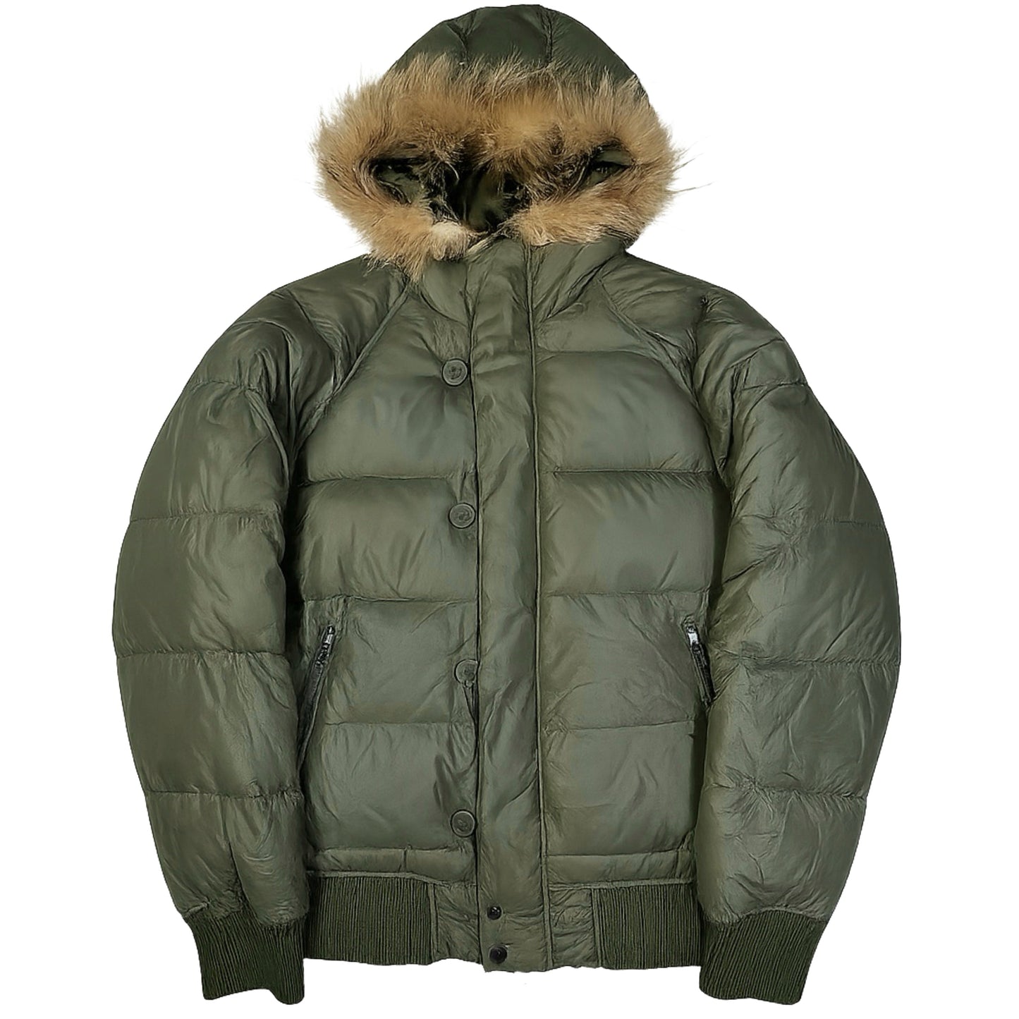 Avirex Puffer Jacket Fur Hood In Olive Green ( L )