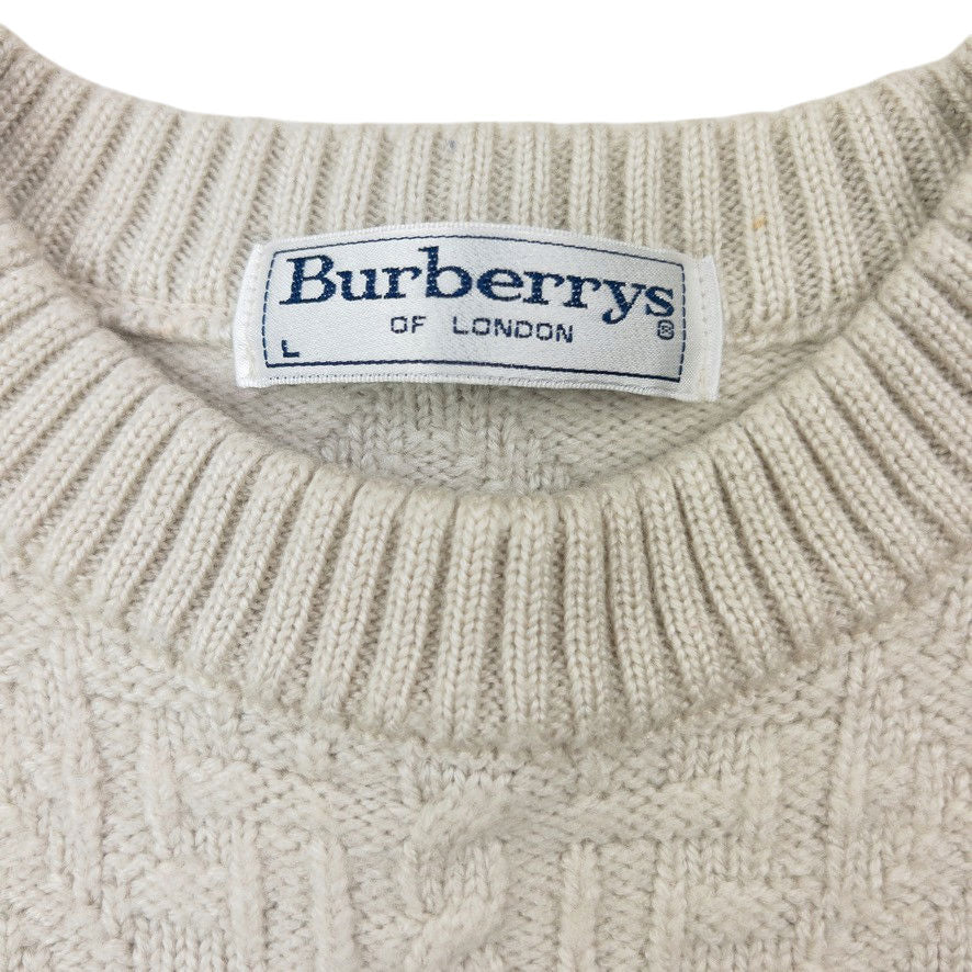Vintage 90s Burberry Embroidered Wool Knit Jumper Womens Size S | Small, Cream