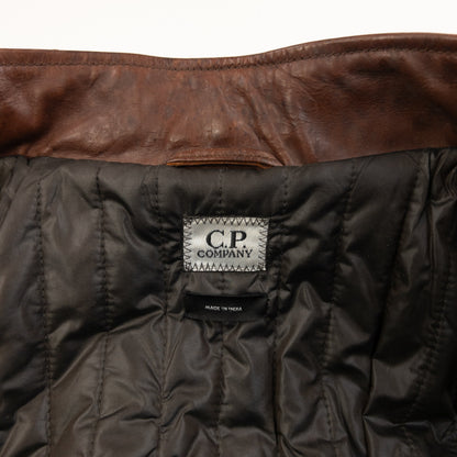 Vintage 2009 CP Company Zip Up Leather Jacket Size S | Small, Brown