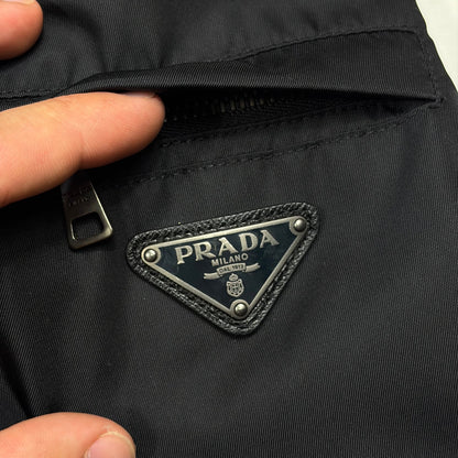 Prada 2013 Triangle Logo Gabardine Nylon & Leather Blouson Jacket - L/XL | O/S, Black
