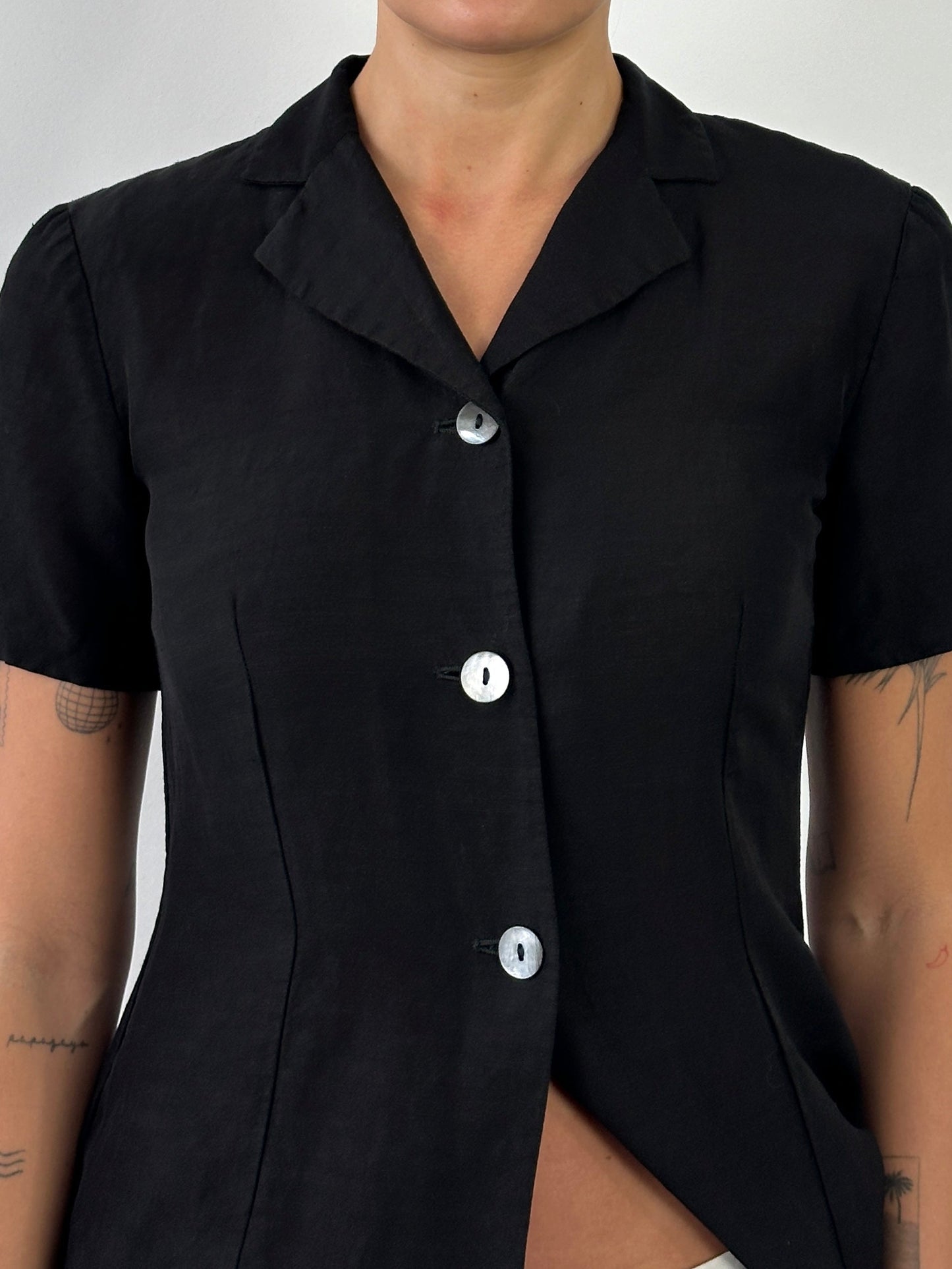 Pierre Balmain 90s Linen Short Sleeve Fitted Blazer - M