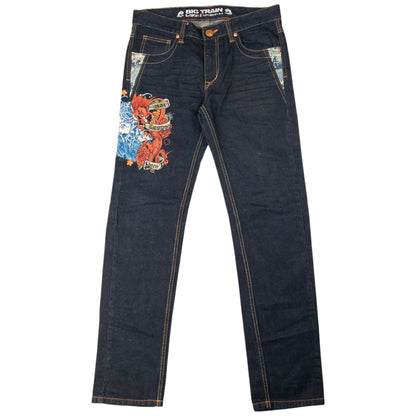 Vintage Big Train Embroidered Dragon Japanese Denim Jeans Size W34