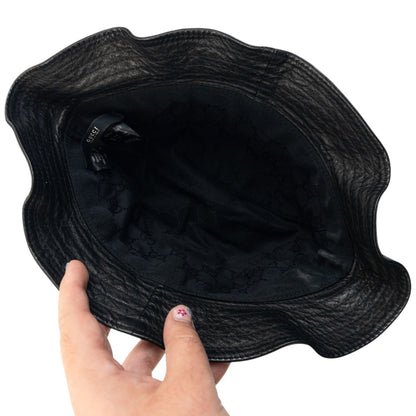 Vintage 2000s Gucci Leather Bucket Hat Size L | O/S, Black