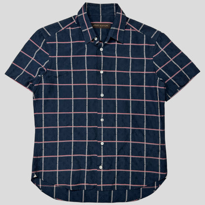 Louis Vuitton Monogram Plaid Checkered Silk Shirt - S | Blue