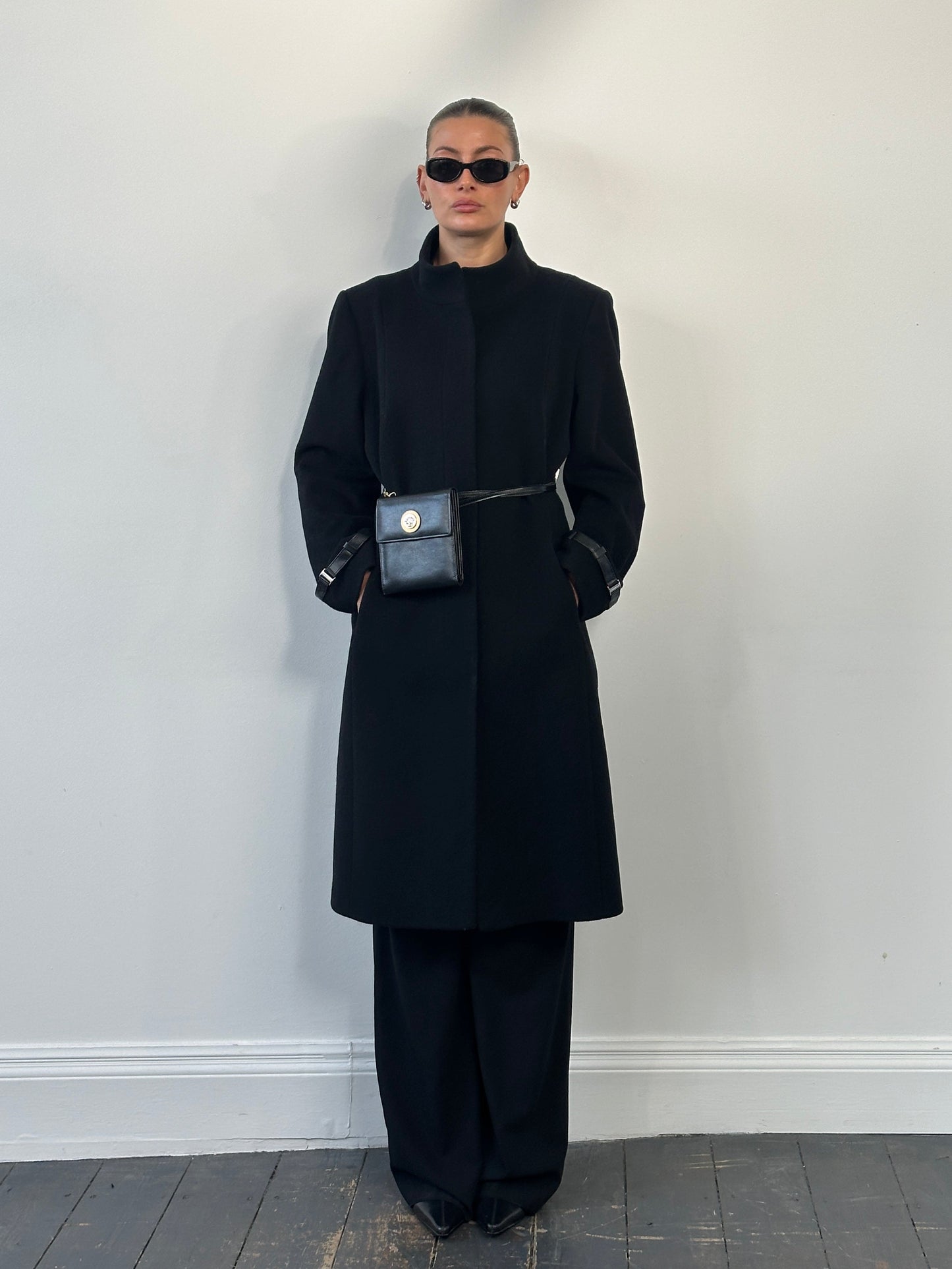 Vintage 1990s Wool High Neck Coat - L