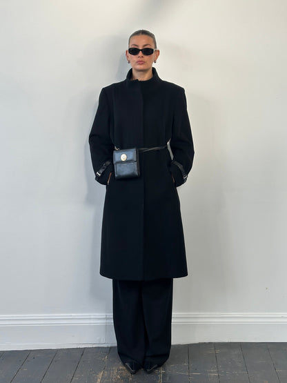 Vintage 1990s Wool High Neck Coat - L