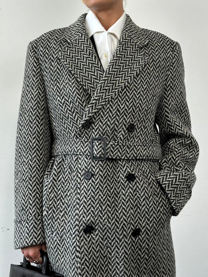 Pierre Cardin Pure Wool Herringbone Belted Coat - XL