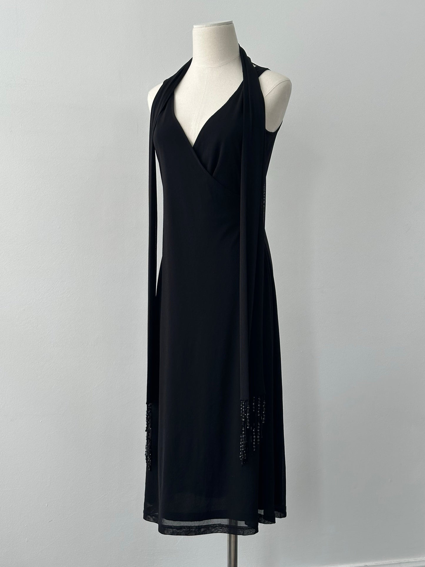 Vintage 1990s Beaded Scarf Wrap Midi Dress - M