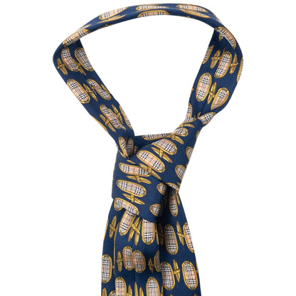 Vintage 80s Burberry Nova Check Cuff Link Print Silk Tie | O/S, Navy