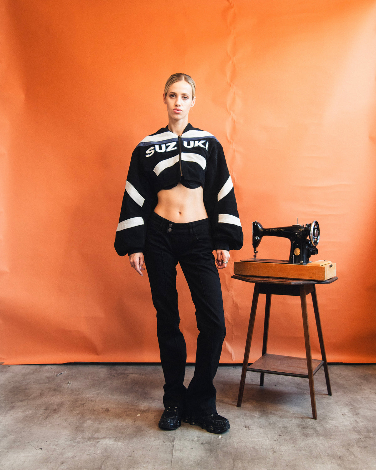 VT Rework : Custom Order - Balloon Sleeve Cropped Leather Racing Jacket | Sage