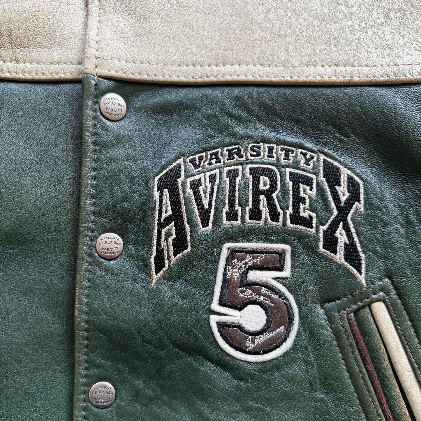 Avirex 'North West Wild Bears' Leather Varsity Jacket - XS