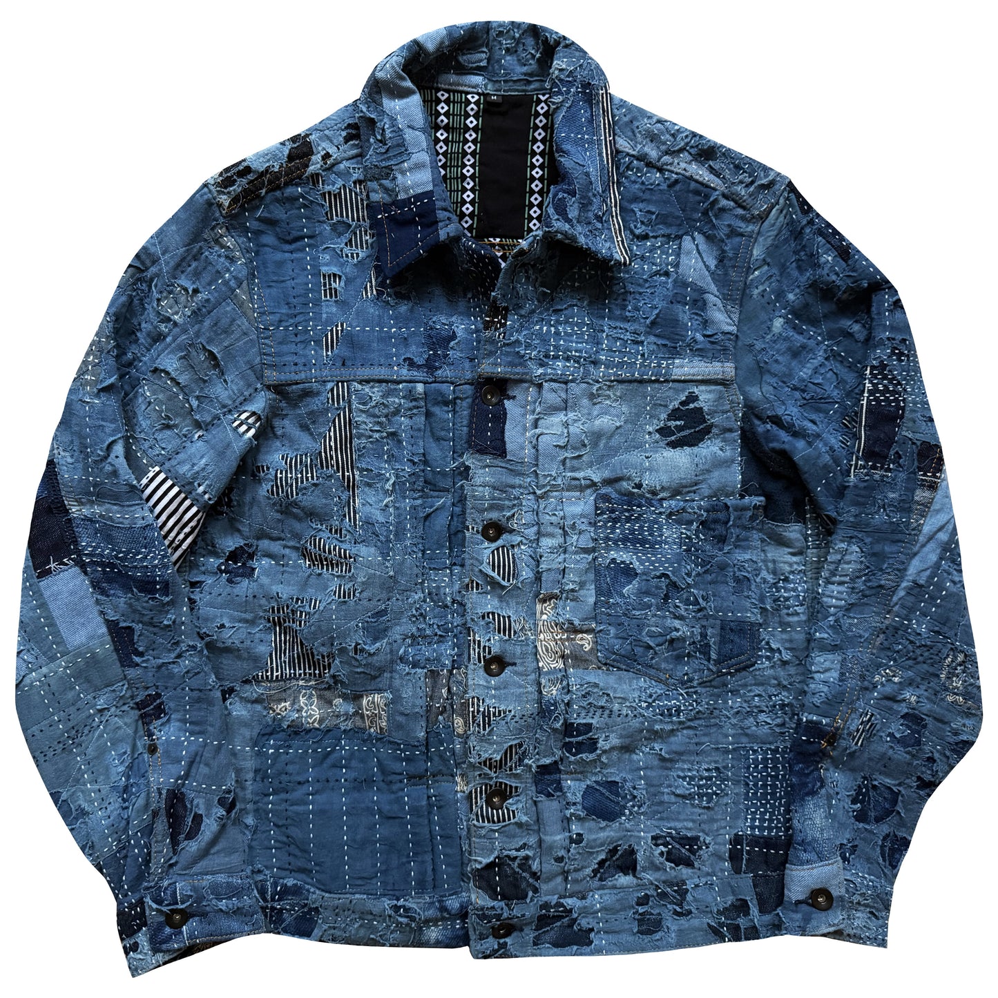 Indigo Boro Sashiko Distressed Denim Trucker Jacket - M