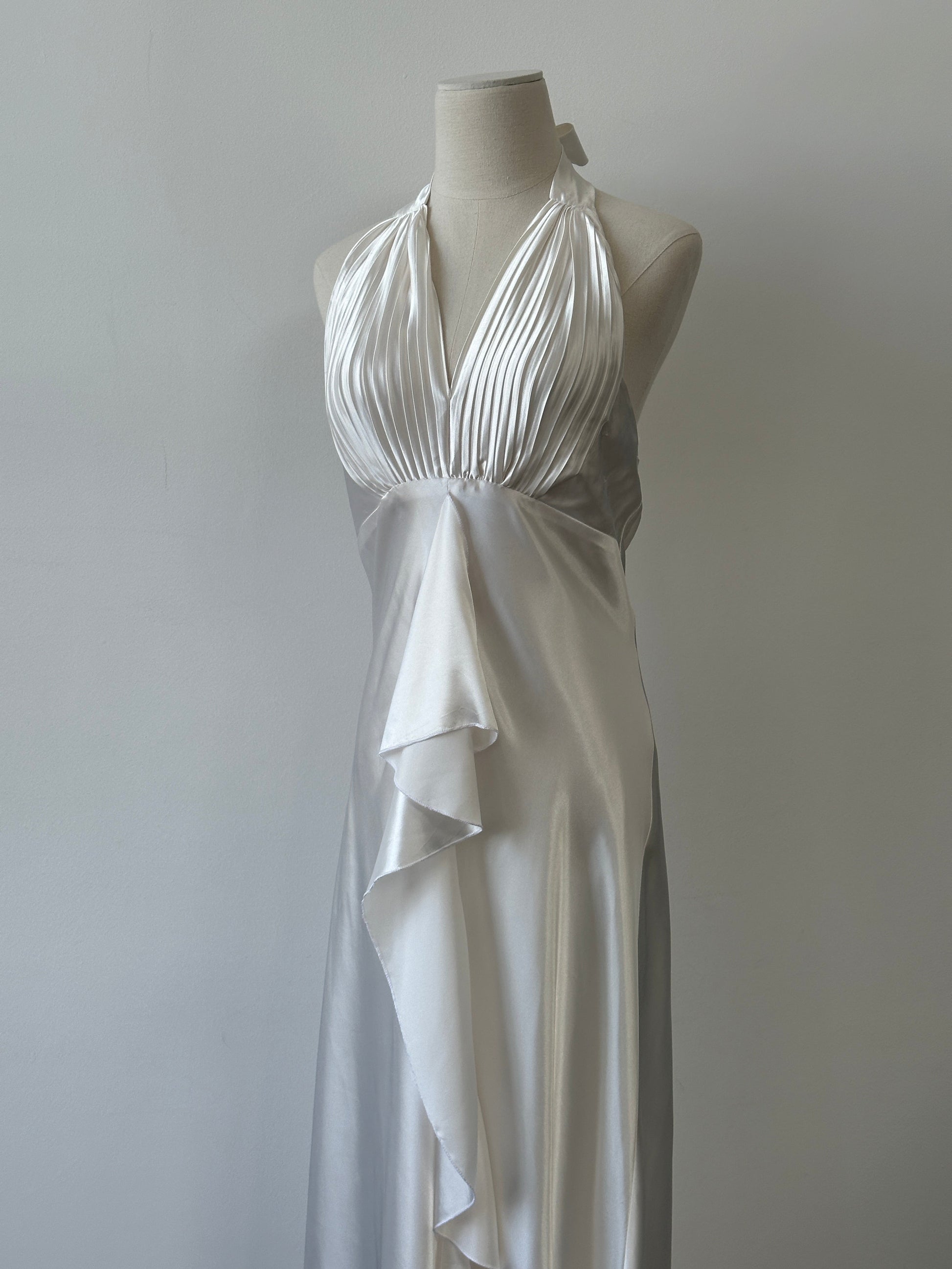 French Vintage 1990s Satin Halter Neck Floor Length Dress - M-L