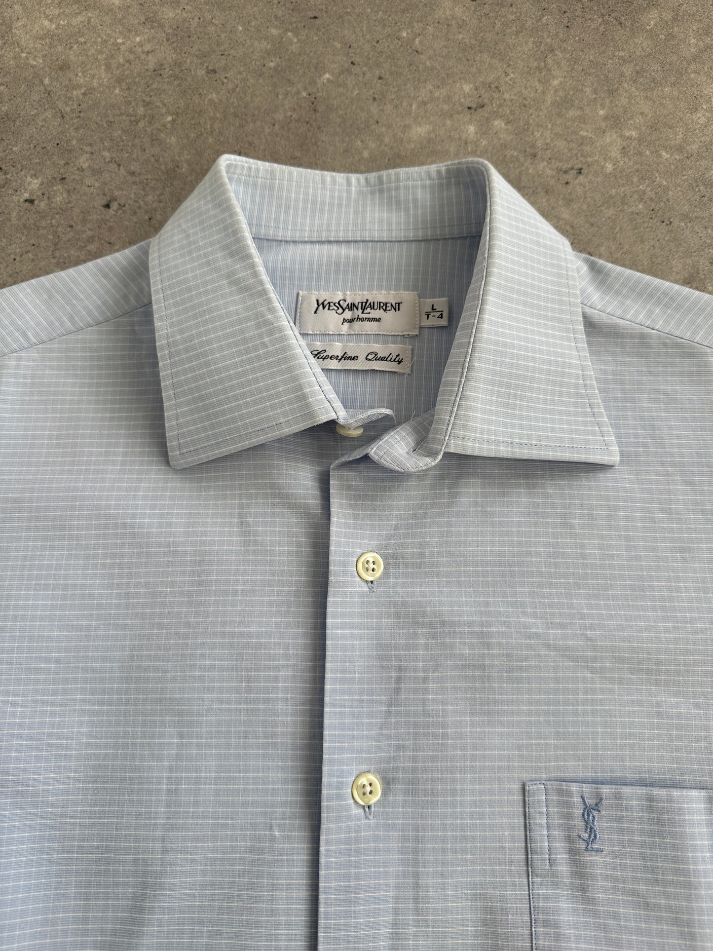 Yves Saint Laurent Pour Homme 1990s Cotton Check Logo Shirt - L