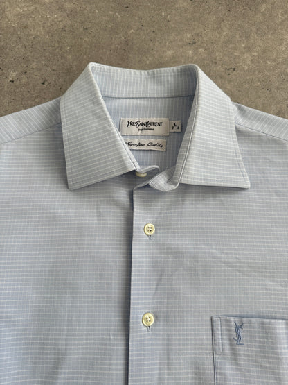 Yves Saint Laurent Pour Homme 1990s Cotton Check Logo Shirt - L