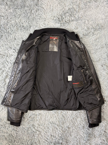 Prada Sport 00’s Leather & Wool Padded Hybrid Biker Jacket - IT50 | O/S, Black