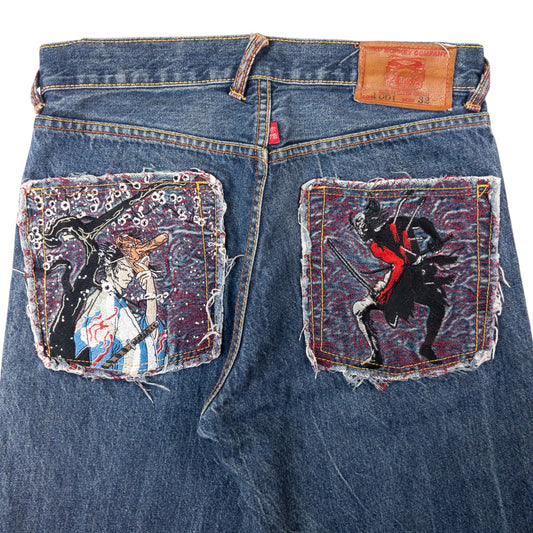 Vintage RMC Red Monkey Company Japanese Samurai Embroidered Denim Jeans Size W32