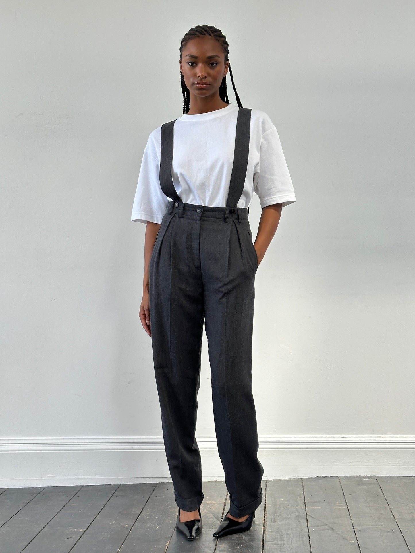 Vintage 1990s Pleated Detectable Braces Tailored Trousers - W26