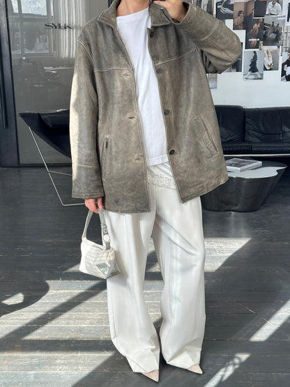 Italian Vintage 1990s Aged Leather Jacket - XL