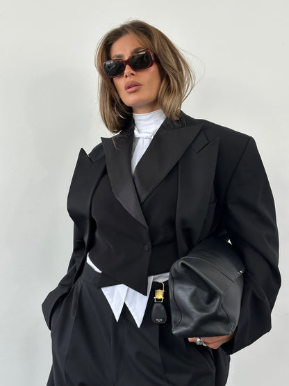 Vintage 1990s Tuxedo Pure Wool Double Breasted Suit - 46R/W34-36