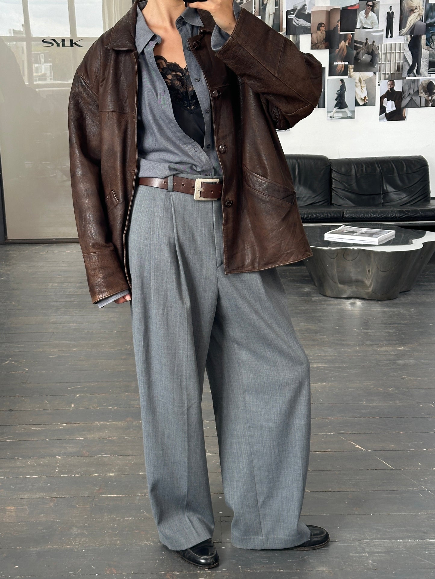 Vintage 1980s Aged Boxy Leather Jacket - XL