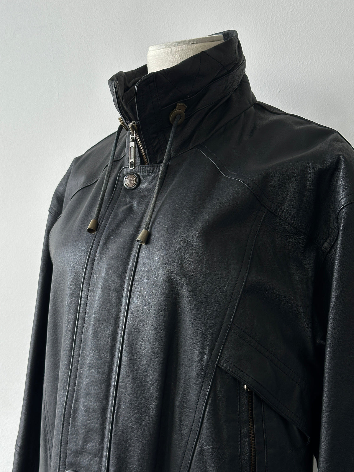 Vintage 1990s High Neck Mid Length Leather Jacket - L