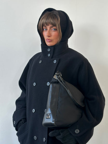 St Michael 1980s Pure Wool High Neck Double Breasted Coat - XL