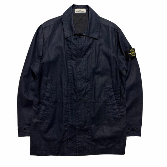 Stone Island Lino Resinato Trench Jacket | Medium, Navy