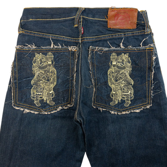 Vintage RMC Red Monkey Company Embroidered Golden God Japanese Denim Jeans Size W28