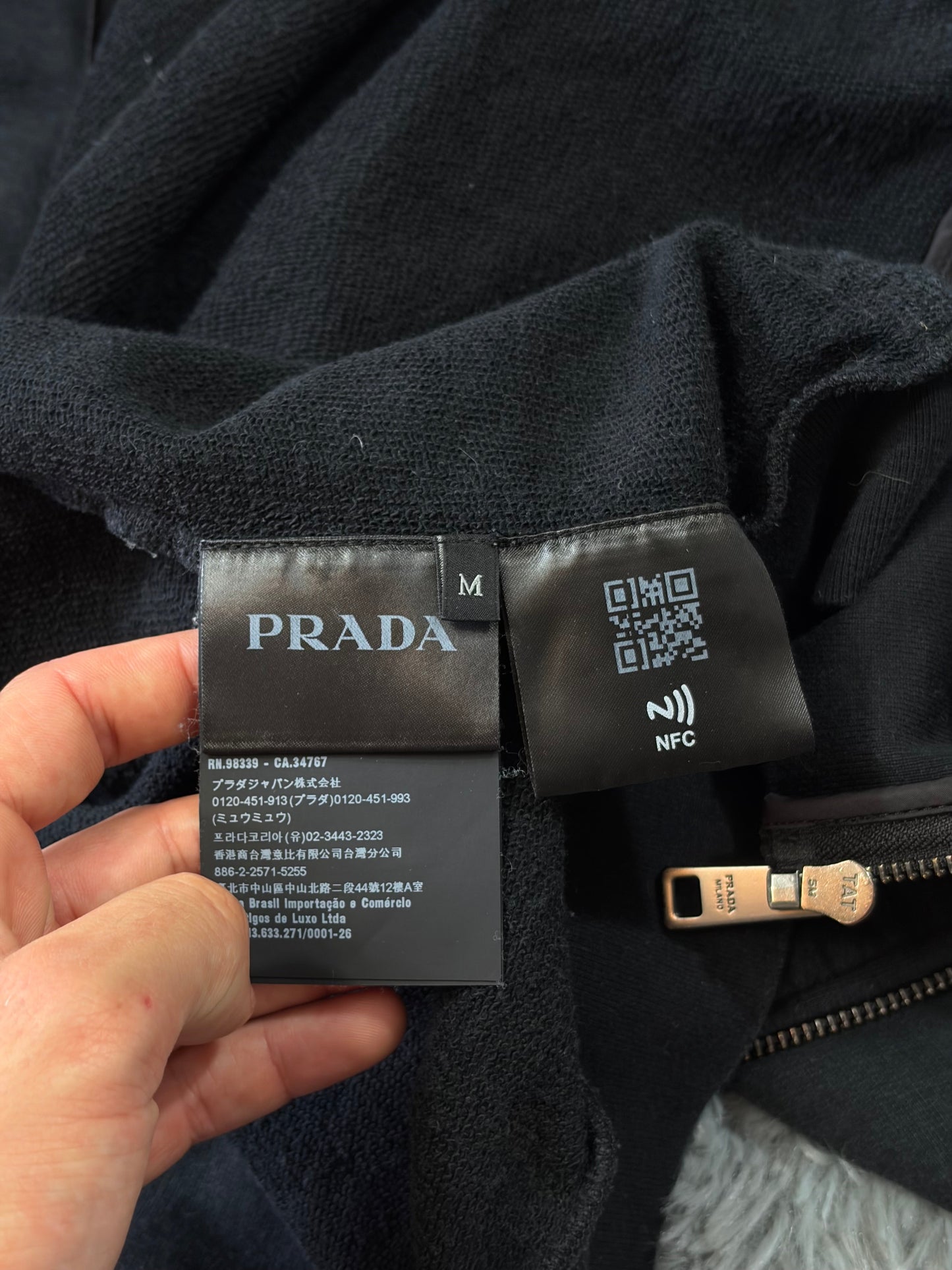 Prada 2022 Triangle Graphic Logo Nylon Panelled Hoodie Jacket - M | O/S, Black